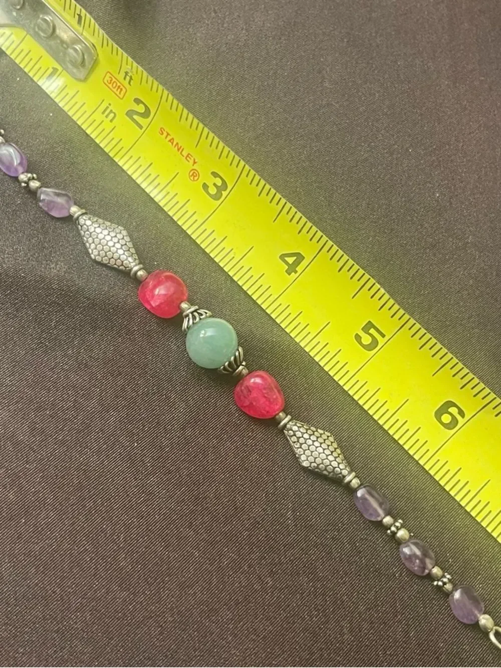Sterling Accent Bracelet with Pink, Purple and Aqua Gemstones